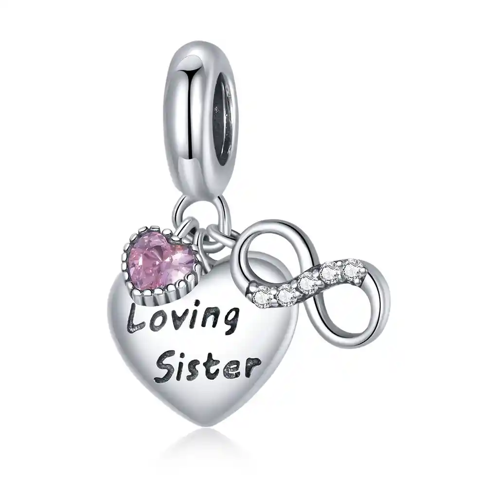 Charm Dije Plata 925 Corazon Loving Sister Infinito