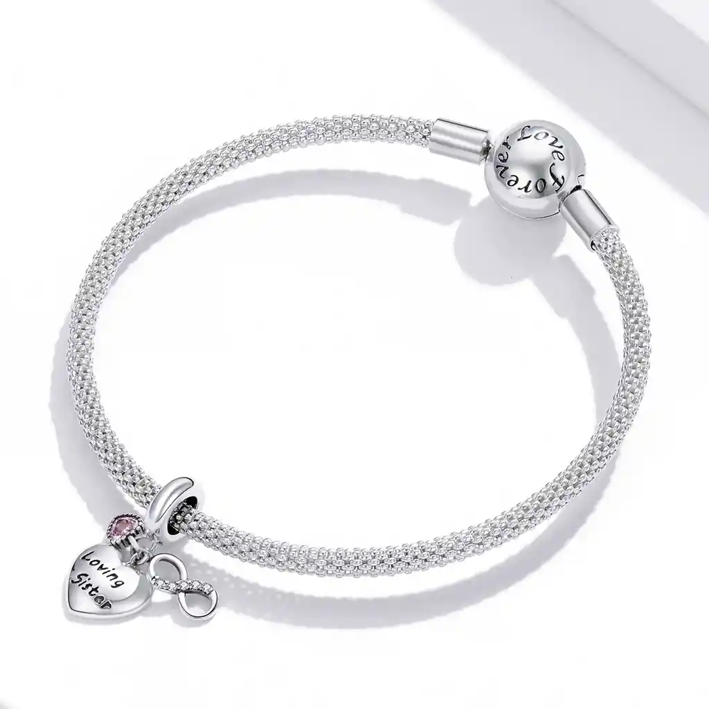 Charm Dije Plata 925 Corazon Loving Sister Infinito