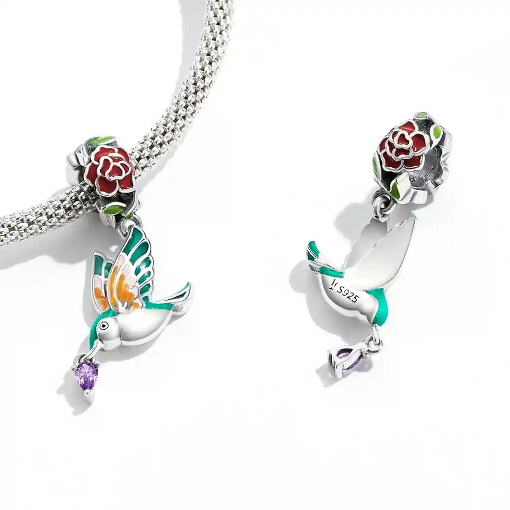 Charm Dije Plata 925 Colibri Ave Con Flor