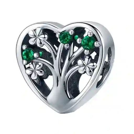 Charm Dije Plata 925 Corazon Arbol Verde