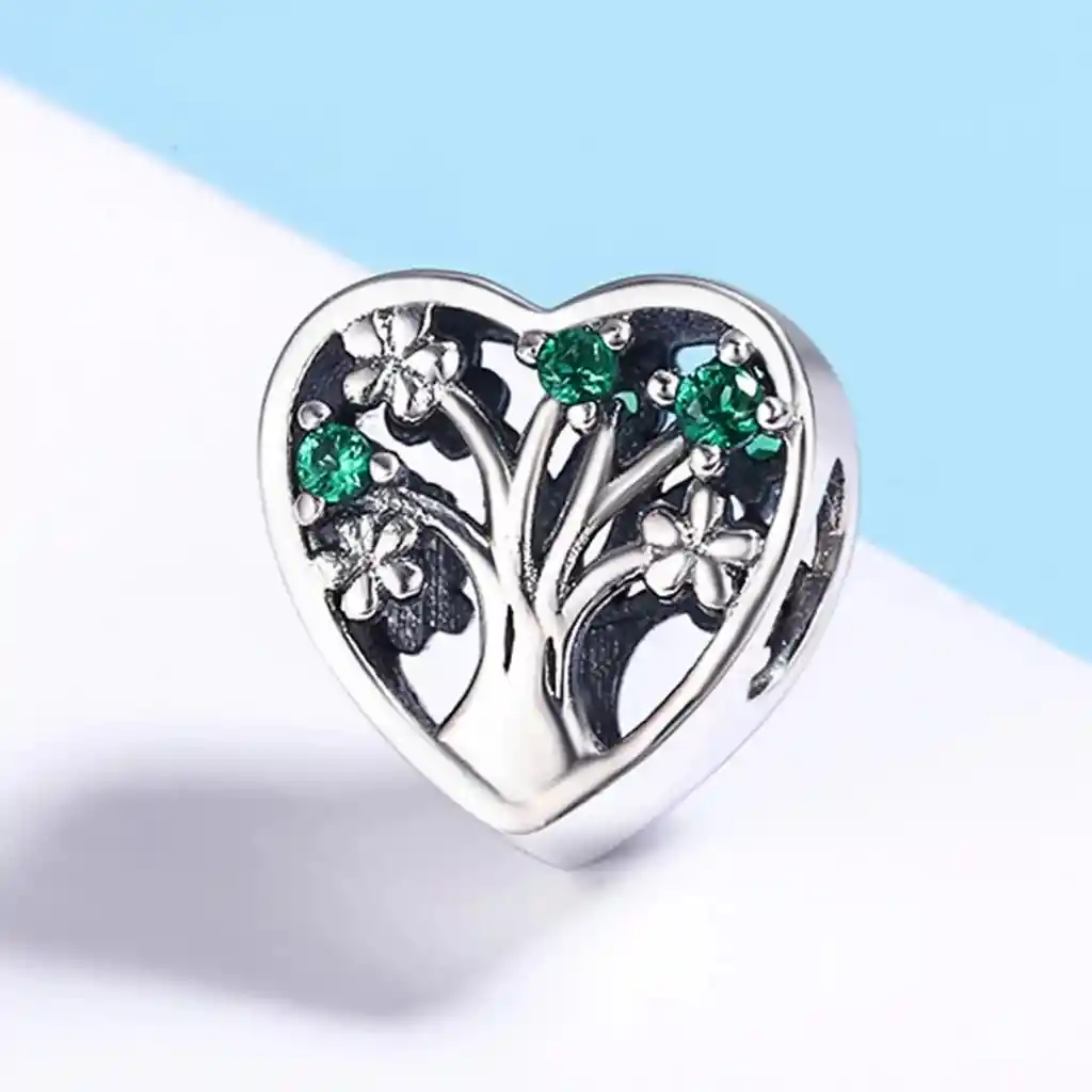 Charm Dije Plata 925 Corazon Arbol Verde