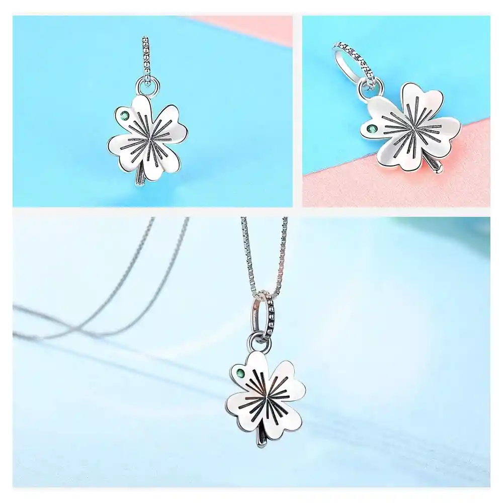 Charm Dije Plata 925 Trebol Plateado Circon