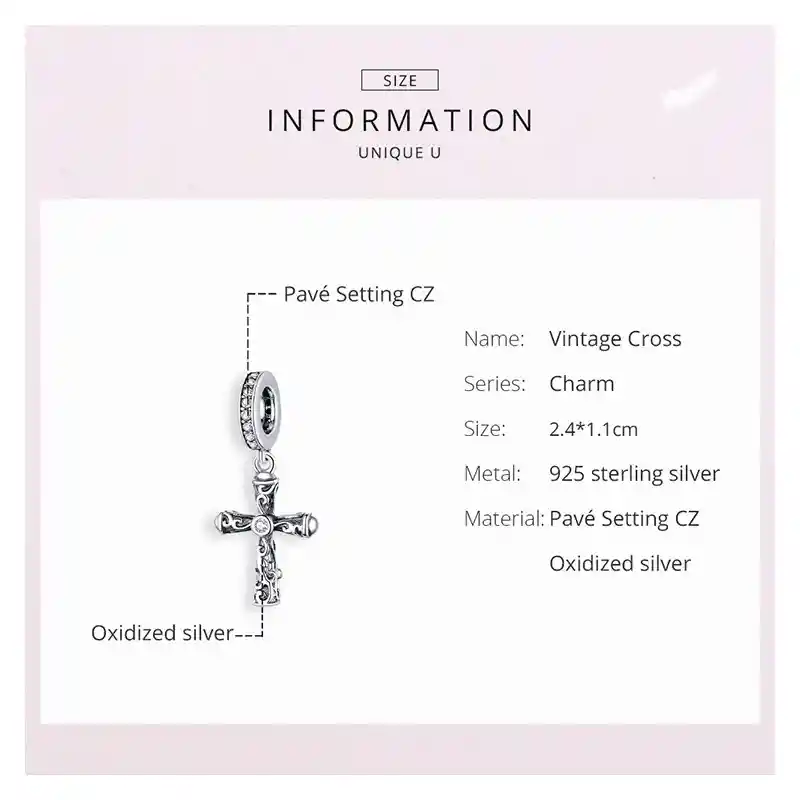 Charm Dije Plata 925 Cruz Vintage