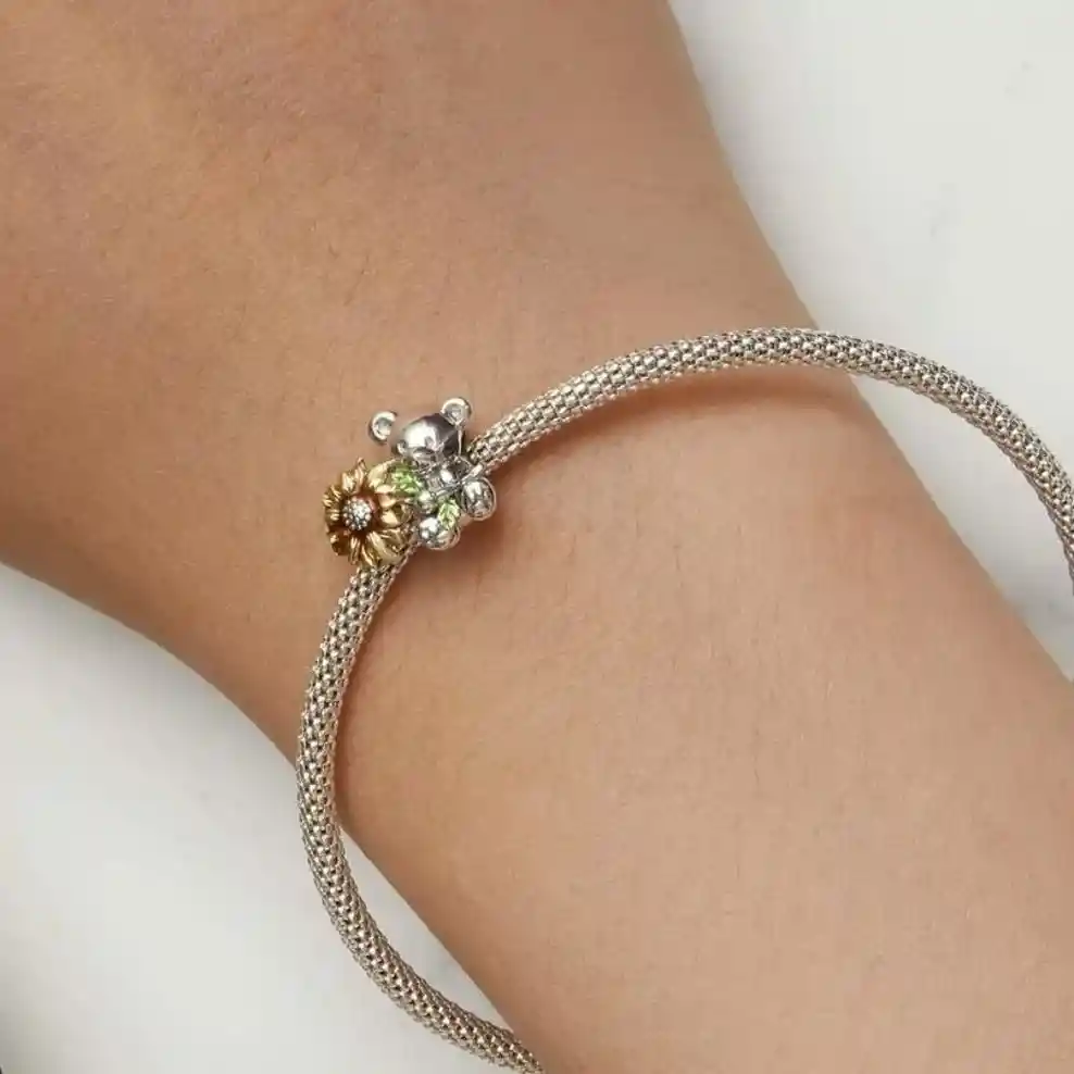 Charm Dije Plata 925 Osito Con Girasol