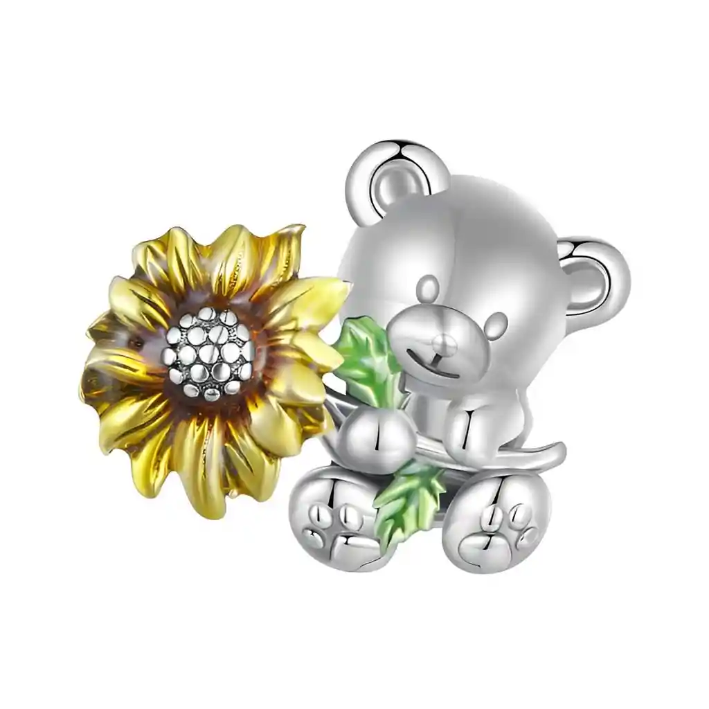 Charm Dije Plata 925 Osito Con Girasol
