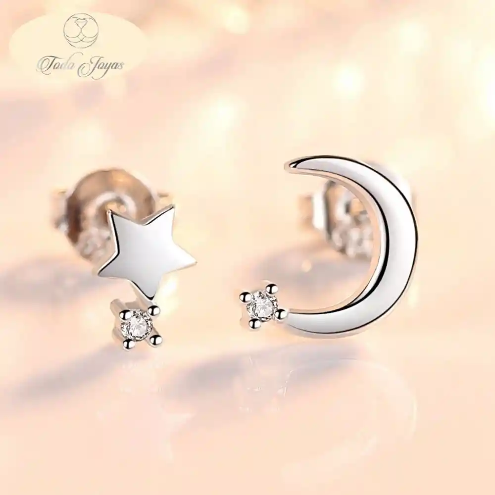 Aros De Luna Y Estrella Plateado