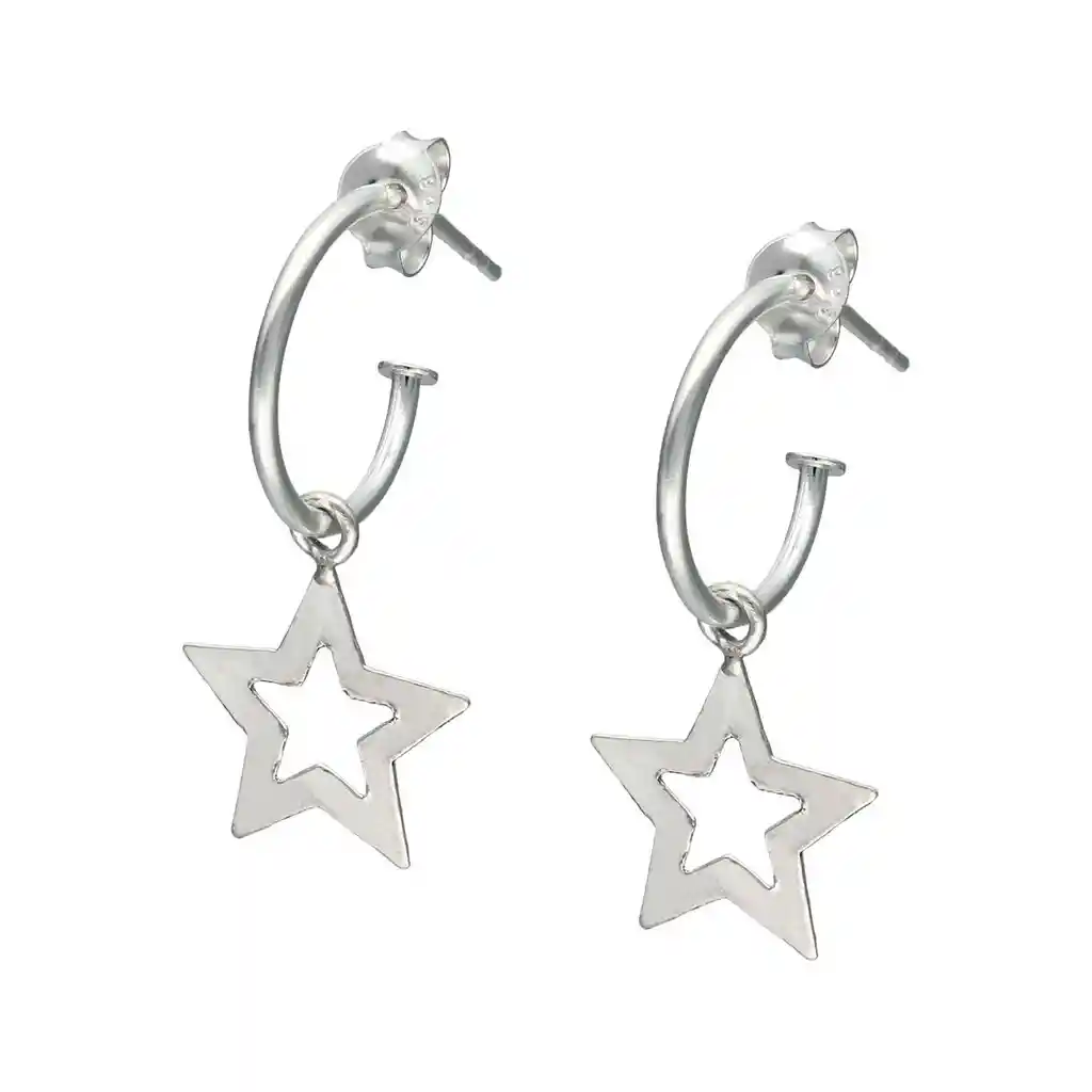 Aros Plata 925 Estrella Semi Argolla