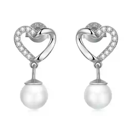 Aros Plata 925 Corazon Perla