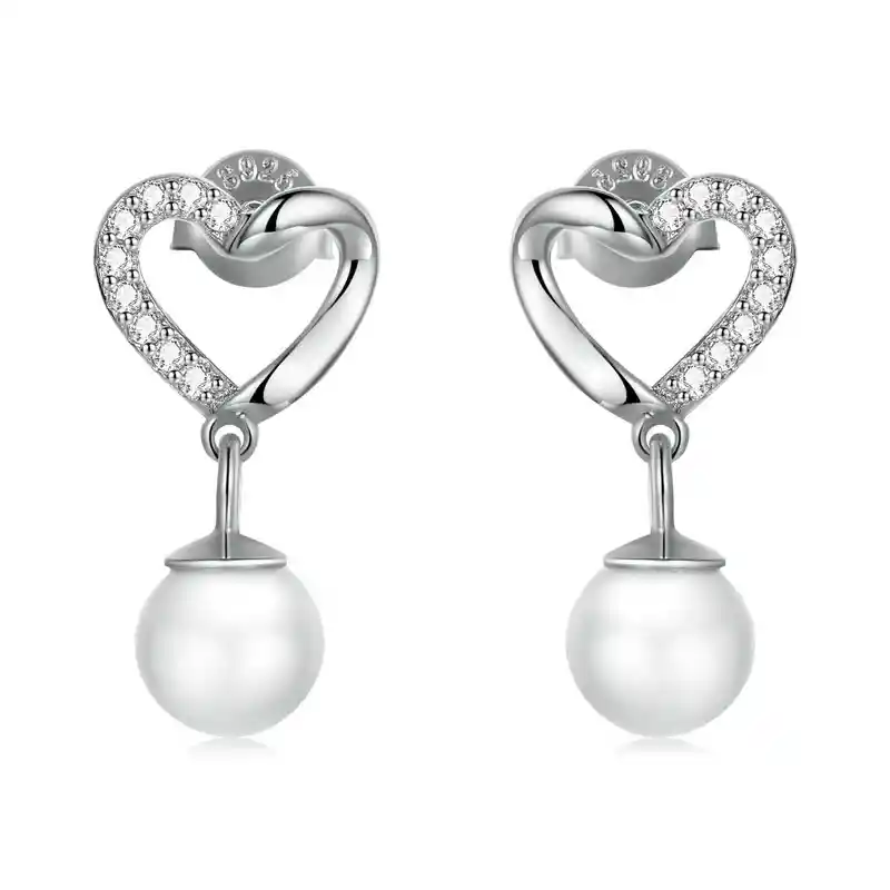 Aros Plata 925 Corazon Perla