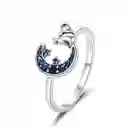 Anillo Plata 925 Gato En Luna Azul