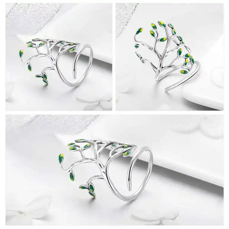 Anillo Plata 925 Arbol De La Vida Verde