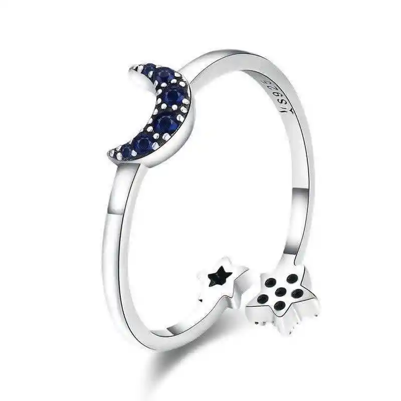 Anillo Plata 925 Luna Azul Y Estrellas