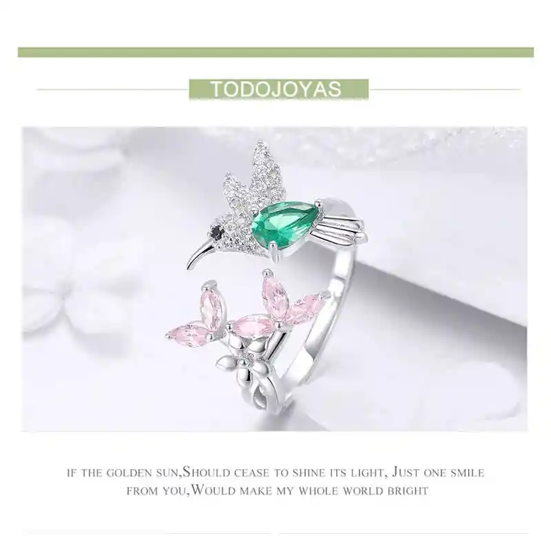 Anillo Plata 925 Colibri Picaflor Circones