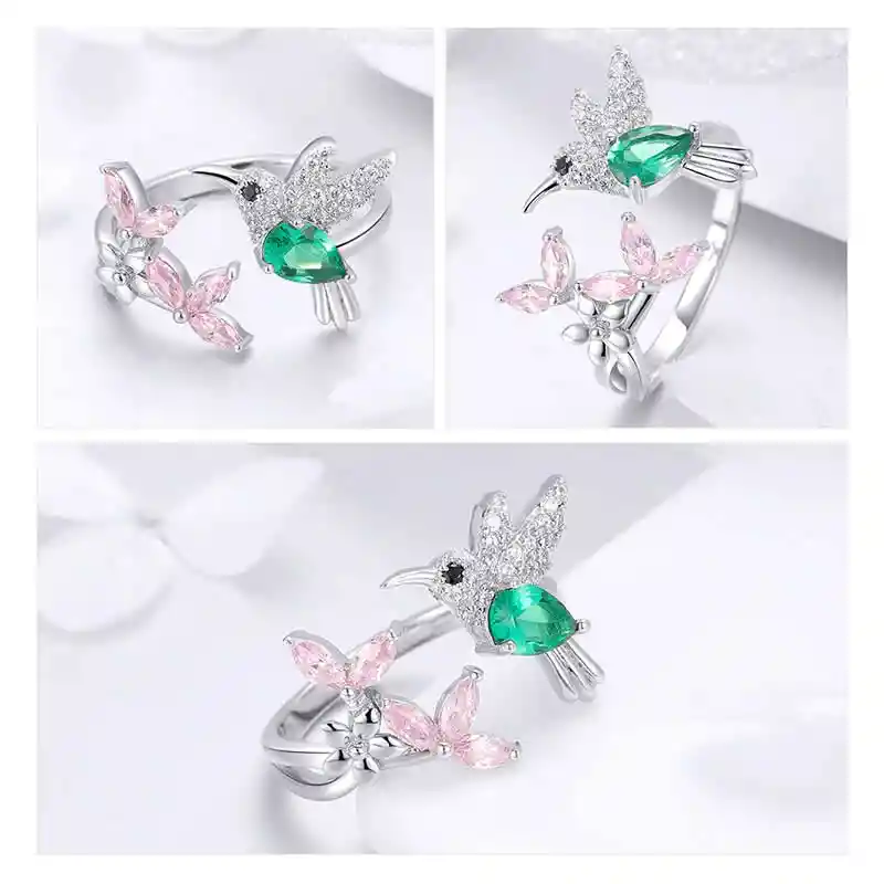 Anillo Plata 925 Colibri Picaflor Circones