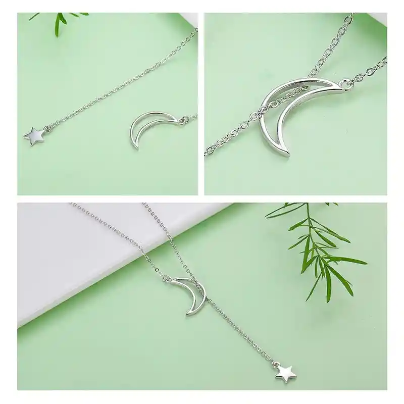Collar Plata 925 Luna Y Estrella