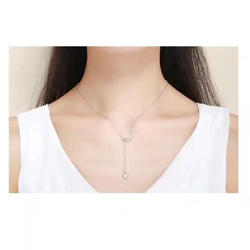 Collar Plata 925 Luna Y Estrella