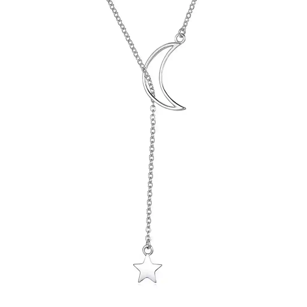 Collar Plata 925 Luna Y Estrella