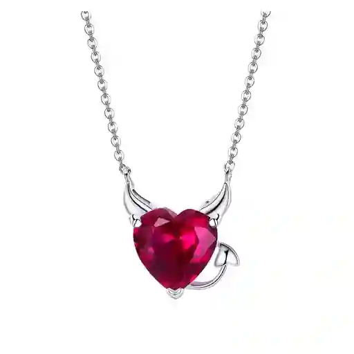 Collar Plata 925 Corazon Diablo Rojo