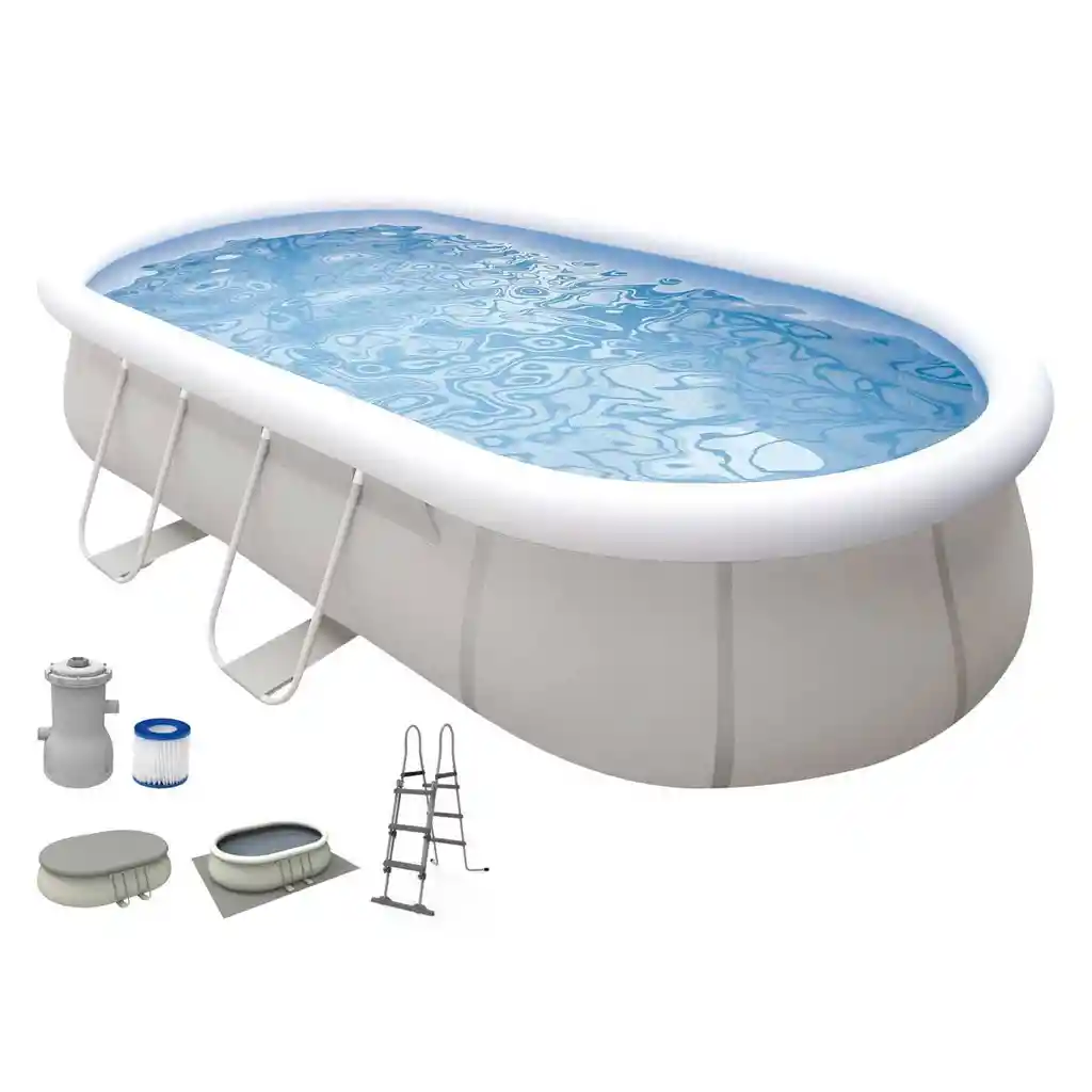 Piscina Estructural Ovalada De 540x304x106 Cms 10.700 Lts Con Filtro, Cubrepiso, Escala Y Cubierts