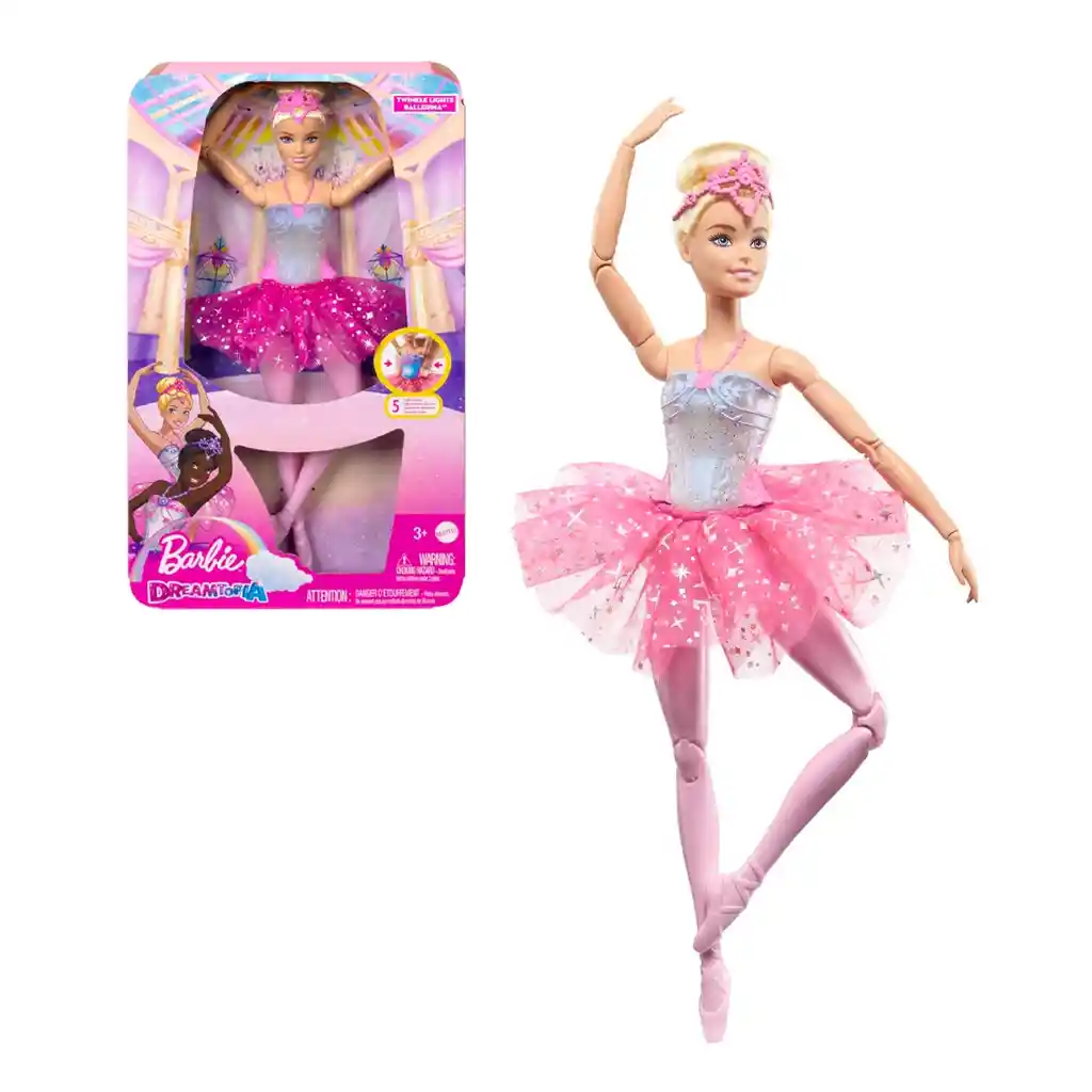 Barbie Muñeca Bailarina Luces Brillantes Tutú Rosa