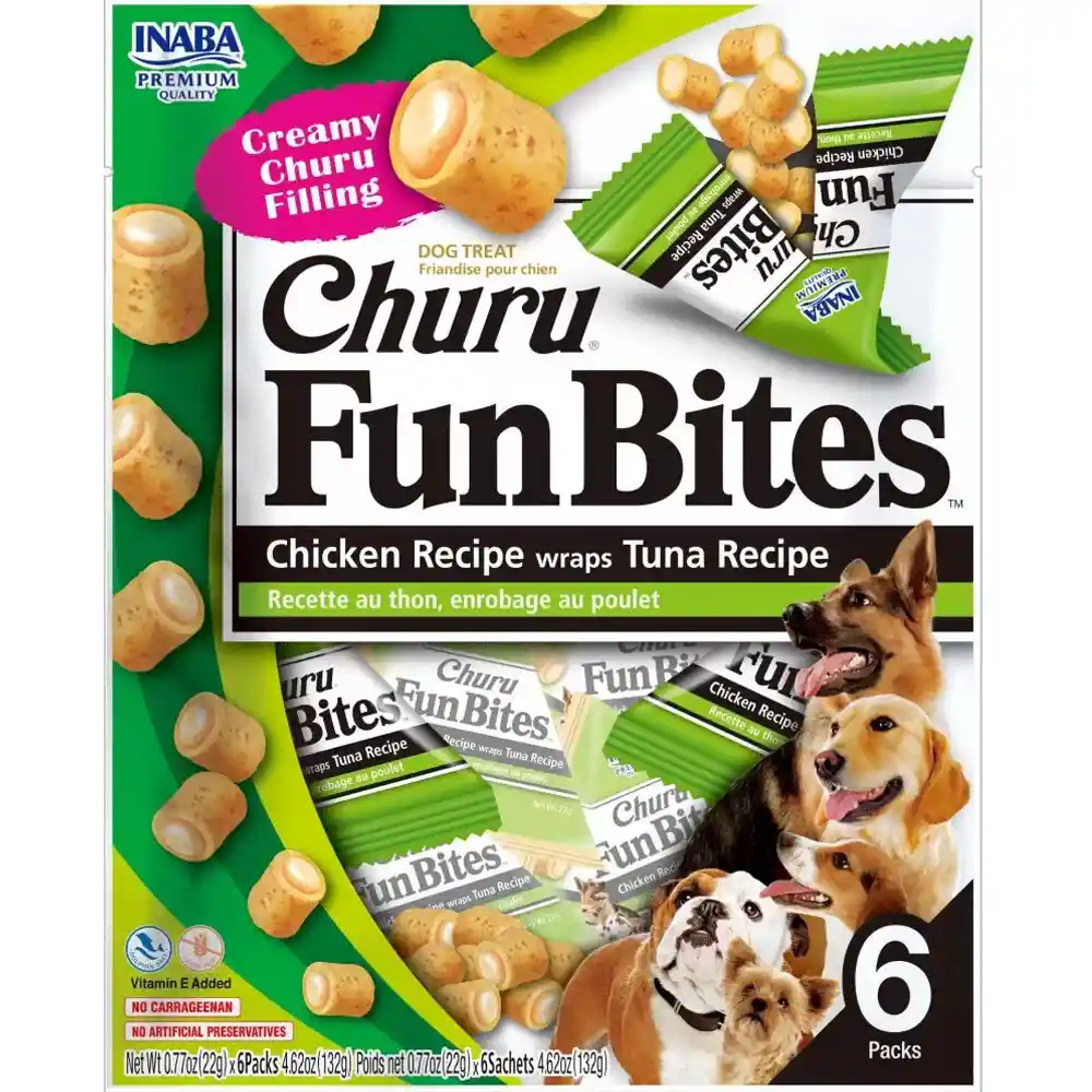 Inaba - Churu Fun Bites Perros - Receta De Pollo Con Atun En Wraps De Pollo 22gr X 6 (132g)