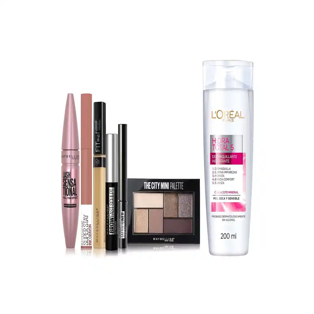 Set Maquillaje Maybeline + Leche Desmaquillante Ht5 Loreal