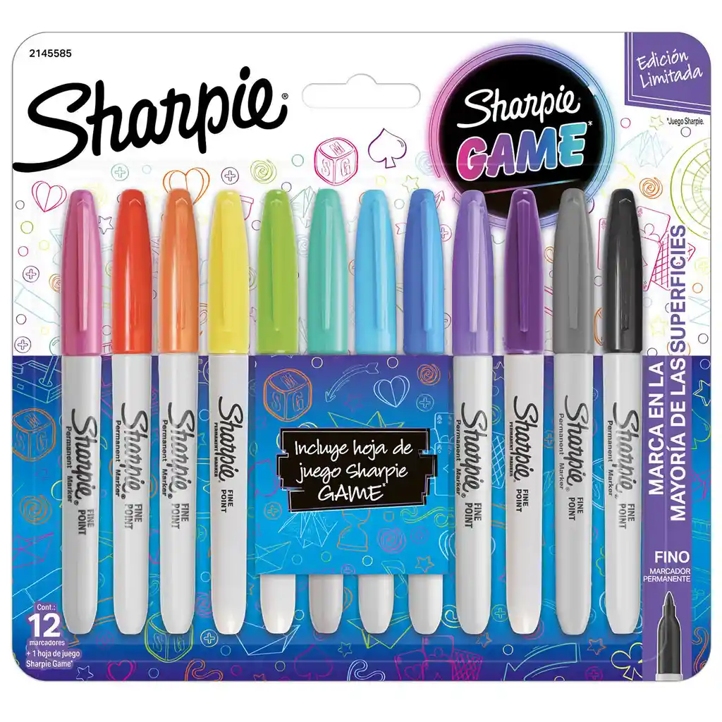 12 Plumones Marcador Permanente Sharpie Game Colores Surtido