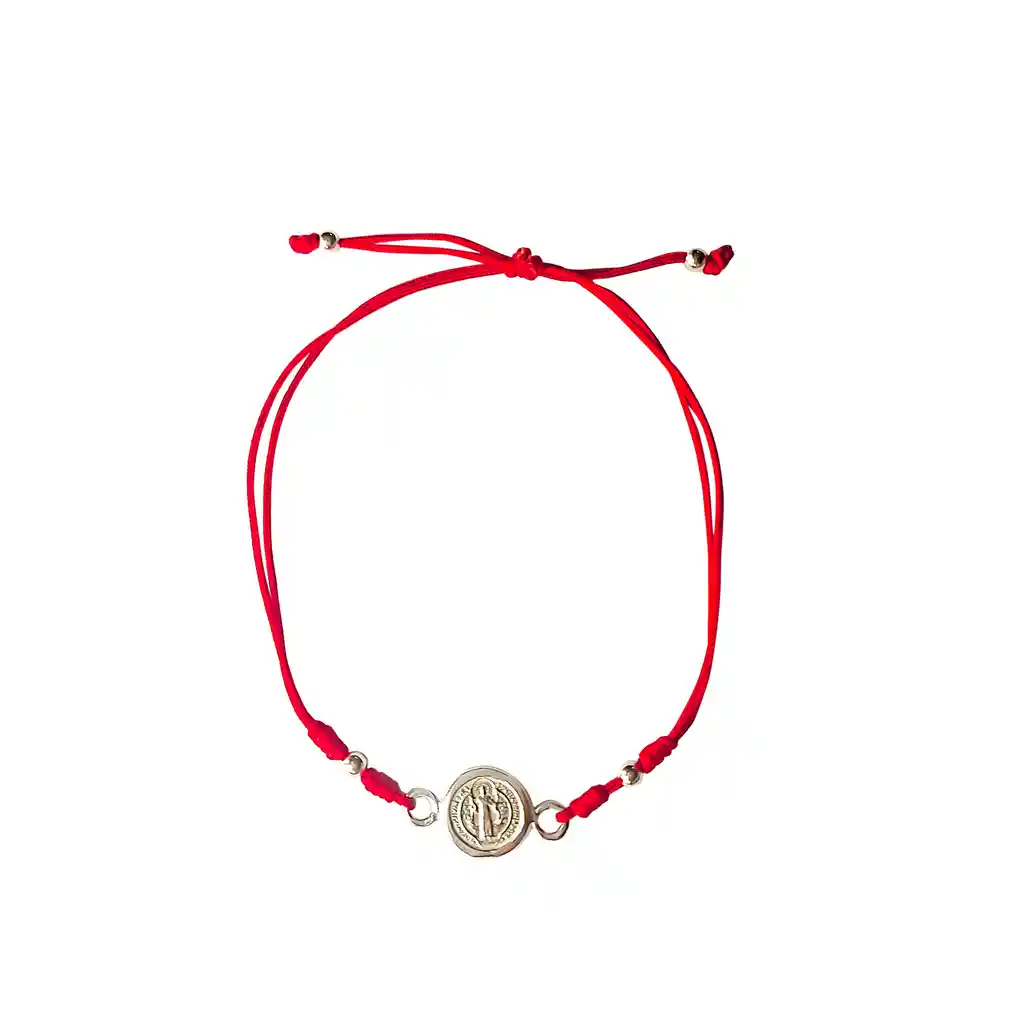 Pulsera San Benito Plata Fina 925 Cordón Rojo Adaptable