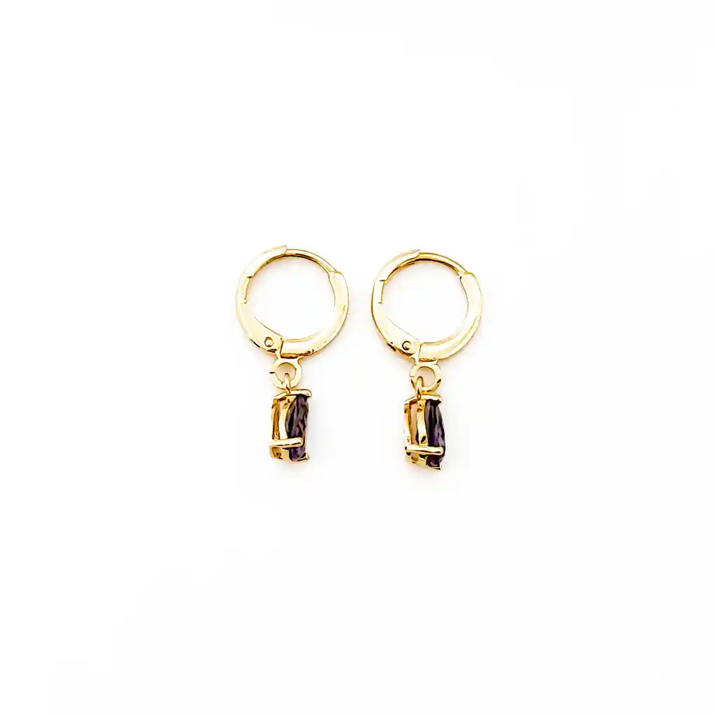 Aros Argollas Gota Circón Morado Enchapado Oro 18k