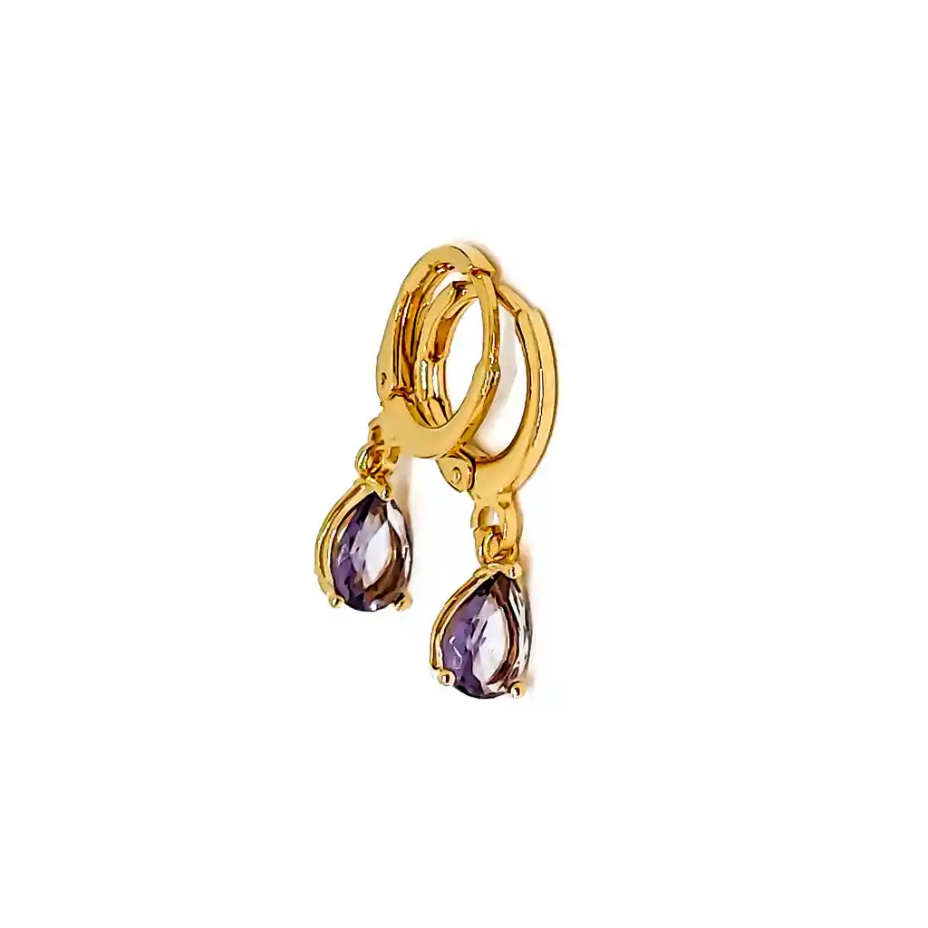 Aros Argollas Gota Circón Morado Enchapado Oro 18k