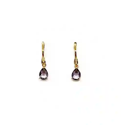 Aros Argollas Gota Circón Morado Enchapado Oro 18k