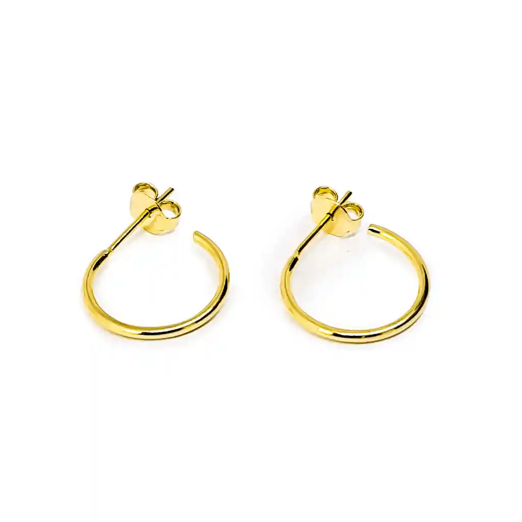 Aros Argollas Tubo Fino 15mm Enchapado Oro 18k