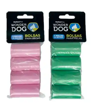 Wonder Dog - Bolsas Para Feca Rosa O Verde 4 Unidades * 20 C/u (80 Bolsas)