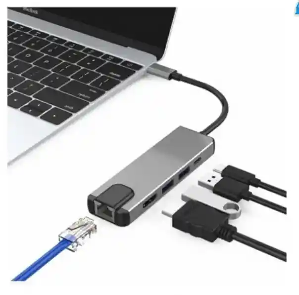 Adaptador Hub Usb Tipo C 5 En 1 Usb - Hdmi - Giga Lan Rj45