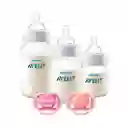 Set Avent 3 Mamaderas-2 Chupetes 6-18m Pink