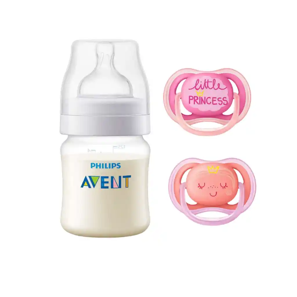 Pack Mamadera Anticolic 125 Ml + 2 Chupetes 6-18m Pink Decorado