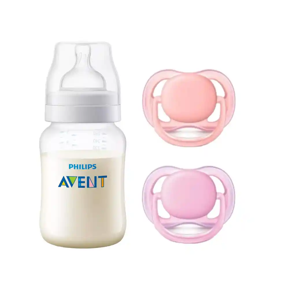 Mamadera Anticolic 260 Ml + 2 Chupetes 6-18m Pink