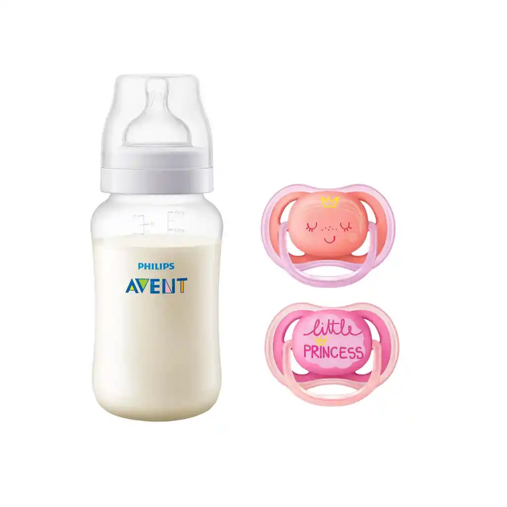 Mamadera Anticolic 330 Ml + 2 Chupetes 6-18m Pink Decorado