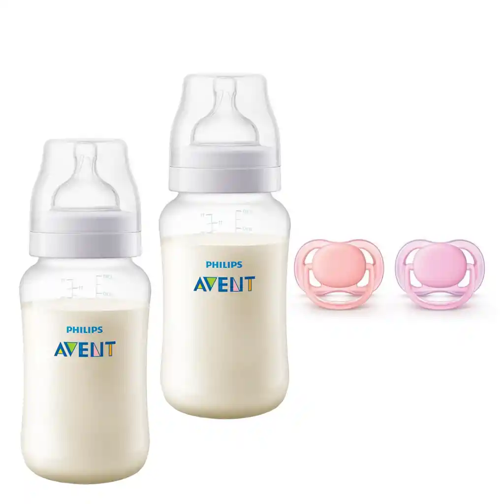 2 Mamaderas Anticolic 330 Ml + 2 Chupetes 6-18m Pink