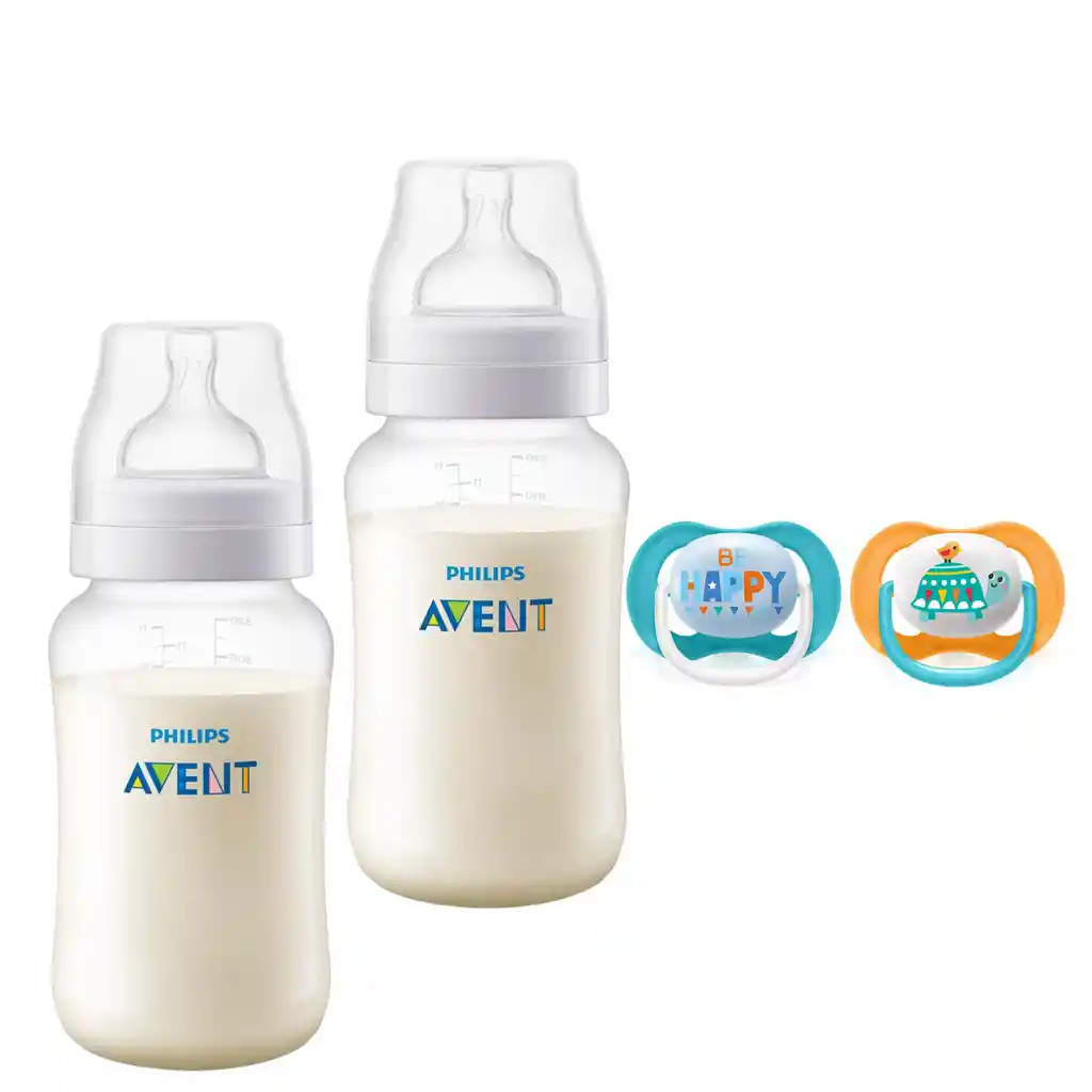 2 Mamaderas Anticolic 330 Ml + 2 Chupetes 6-18m Tortuga