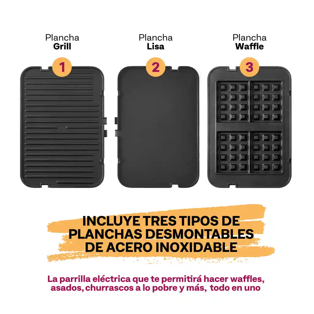 Plancha - Parrilla, Waffles, Sandwich , Panini Lets Grill 3 En 1 Easyways