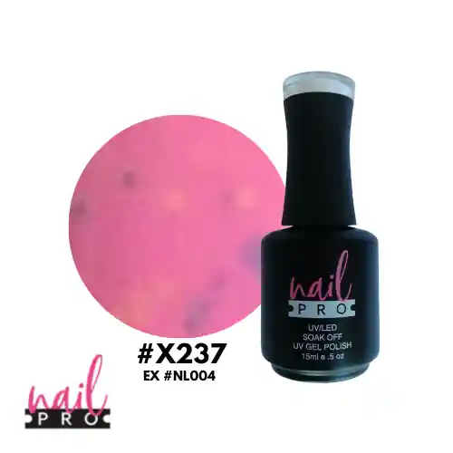 Nail Pro Esmalte Permanente X237 Rosado Con Manchitas Amarillo Y Celeste