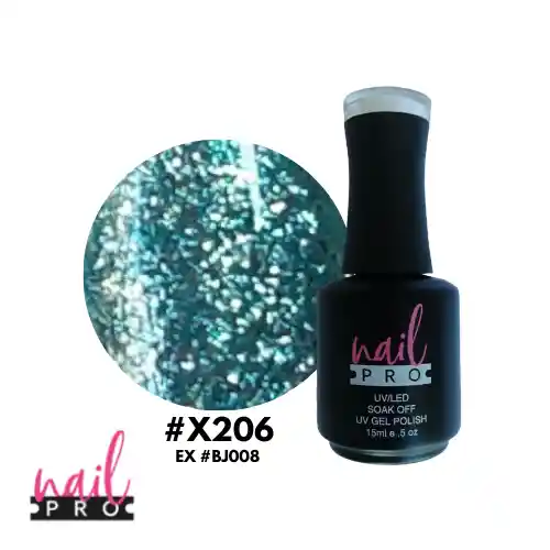 Nail Pro Esmalte Permanente X206 Turquesa Glitter Intenso