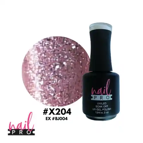 Nail Pro Esmalte Permanente X204 Rosado Glitter Intenso