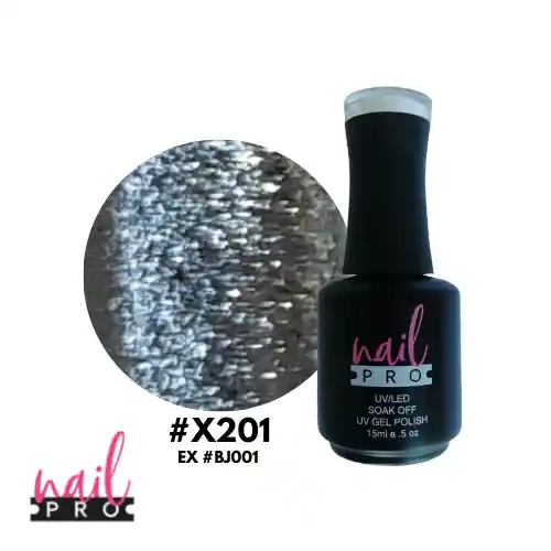 Nail Pro Esmalte Permanente X201 Plateado Glitter Intenso