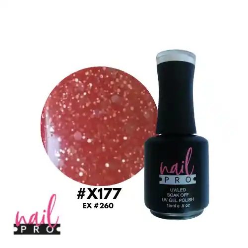 Nail Pro Esmalte Permanente X177 Naranjo Cafe Con Glitter