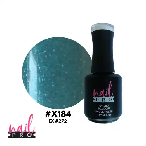 Nail Pro Esmalte Permanente X184 Verde Turquesa Microglitter