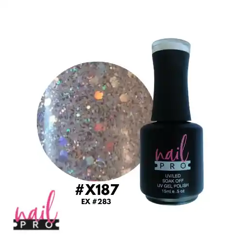 Nail Pro Esmalte Permanente X187 Gris Glitter Holo