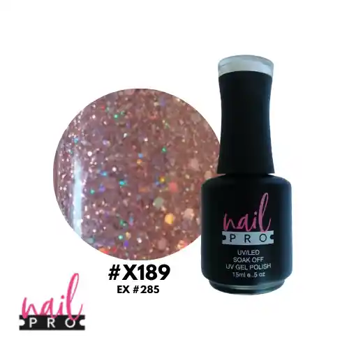 Nail Pro Esmalte Permanente X189 Rosado Con Glitter