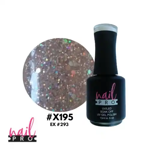 Nail Pro Esmalte Permanente X195 Plateado Con Glitter Holo